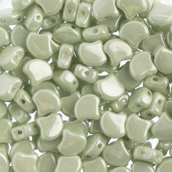 10 Grams 7.5mm White Light Green Lustre Czech Glass Ginko Leaf Beads