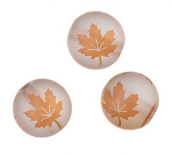 19, 10mm Round Matte Transparent Grey Beads with Orange AB Maple Leaf