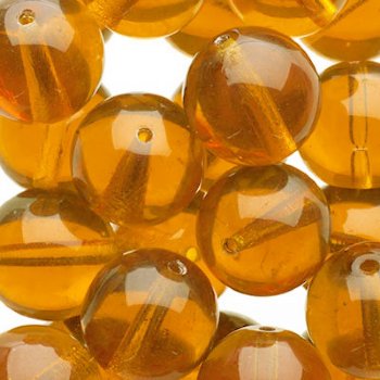 25 10mm Transparent Topaz Round Glass Beads