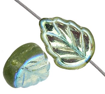 50 11x8mm Transparent Olivine AB Leaf Beads