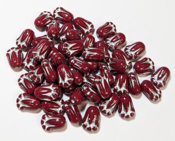 50 12mm Opaque Dark Red with Silver Tulip Beads