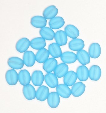 30 12mm Transparent Matte Aqua Flat Oval Beads