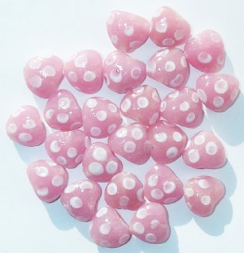 20 12mm Milky Pink and White Heart Beads