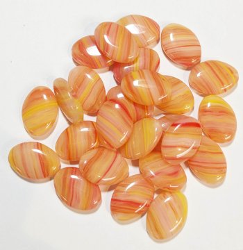 25 16x11mm Flat Oval Marble Light Orange Pink and Red