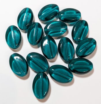 15 18x12mm Transparent Dark Teal Ridged Flat Oval Beads