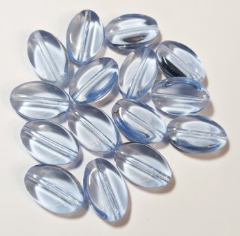 15 18x12mm Transparent Light Sapphire Ridged Flat Oval Beads