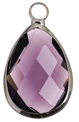 1, 18x13mm Faceted Amethyst Glass Teardrop Pendant in Rhodium Setting