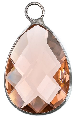1, 18x13mm Faceted Light Rose Glass Teardrop Pendant in Rhodium Setting