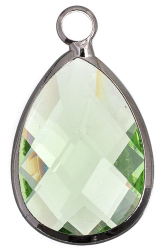 1, 18x13mm Faceted Peridot Glass Teardrop Pendant in Rhodium Setting