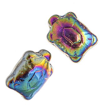9, 19mm Medium Vitrail Glass Turtle Beads