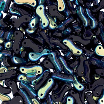 50, 3x10mm Opaque Black AB Halfcoat Czech Glass Link Bead