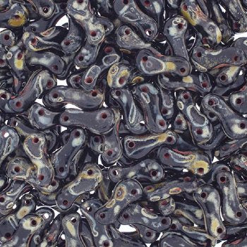 50, 3x10mm Opaque Black Travertine Czech Glass Link Bead