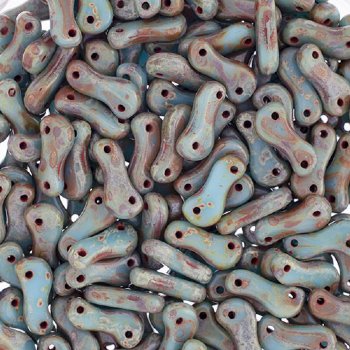 50, 3x10mm Opaque Blue Travertine Czech Glass Link Bead