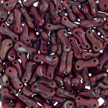 50, 3x10mm Opaque Red Travertine Czech Glass Link Bead