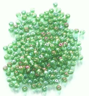 100 4mm Lustre Peridot AB Round Glass Beads