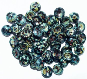 50 4x8mm Opaque Black Travertine Glass Piggy Beads
