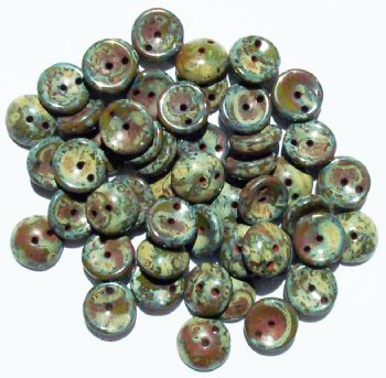 50 4x8mm Opaque Olive Travertine Glass Piggy Beads