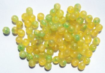 100 5mm Milky Yellow and Green Marble Round Glass Beads
