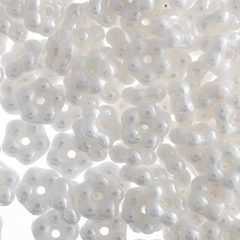 50, 5mm Pearlized White Glass Forget Me Not Flower Beads