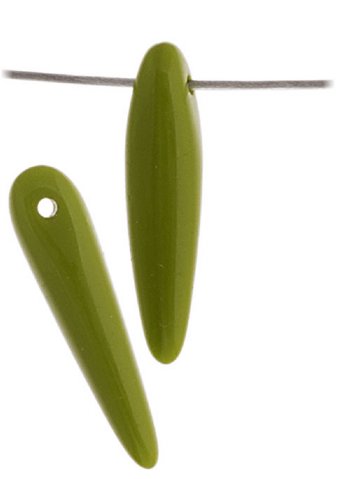 57 5x16mm Opaque Alabaster Olive Glass Thorn Beads