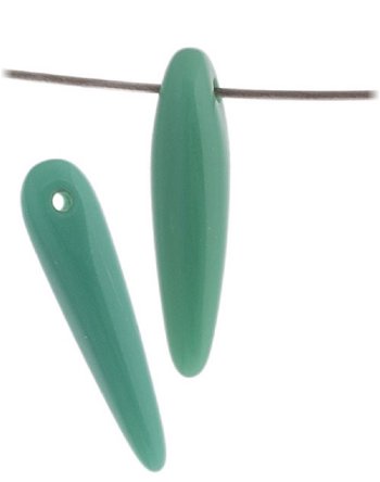 57 5x16mm Opaque Alabaster Turquoise Glass Thorn Beads