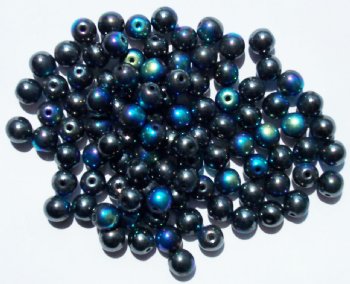 50 6mm Round Metallic Gunmetal AB Glass Beads