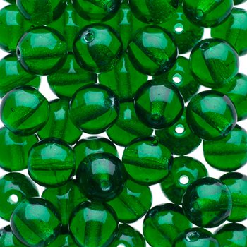 50 6mm Transparent Kelly Green Round Glass Beads