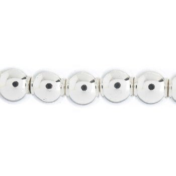 24 Inch Strand of 6mm Bright Silver Round Metalized Glass Beads