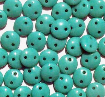 50 6mm Opaque Turquoise Two Hole Glass Lentil Beads