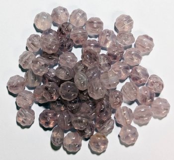 50 6x8mm Light Amethyst Marble Fluted Glass Melon Beads