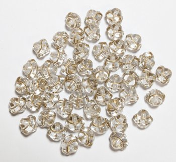 50 7mm Crystal with Gold Glass Saturn Beads