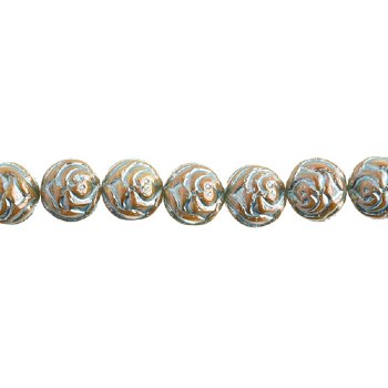22, 8mm Aqua Coated White Alabaster with Apricot Two Hole Candy Rose Beads