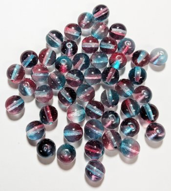 25, 8mm Transparent Crystal, Teal, and Fuchsia Round Glass Beads