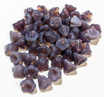50 7mm Milky Purple Green Bell Flower Beads