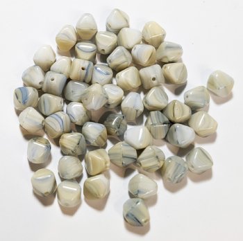 50 8mm Cream, Blue Grey Marble Bicone Beads
