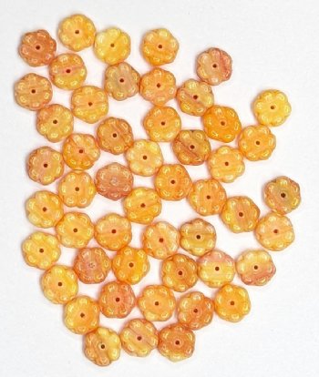 50 8mm Opaque Yellow and Orange Center Hole Flower Beads