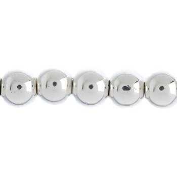 24 Inch Strand of 9mm Bright Silver Round Metalized Glass Beads