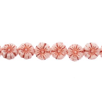 22, 9mm Red On Alabaster Czech Glass Pressed Flower Beads