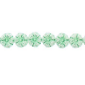 22, 9mm Light Green On Alabaster Czech Glass Pressed Flower Beads
