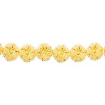 22, 9mm Yellow On Alabaster Czech Glass Pressed Flower Beads
