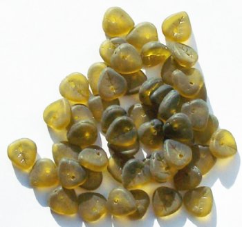 50 9mm Transparent Matte Khaki Leaf Beads
