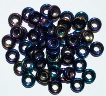 50 3x9mm Metallic Navy Iris Ring Beads