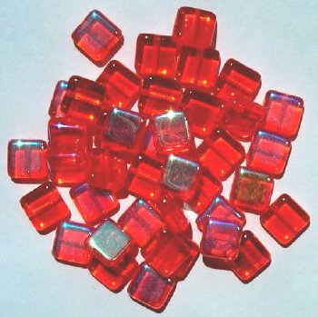 30 9mm Transparent Orange AB Flat Square Beads