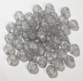 50 9mm 3 Petal Matte Transparent Silver Grey Pansy Flower Beads
