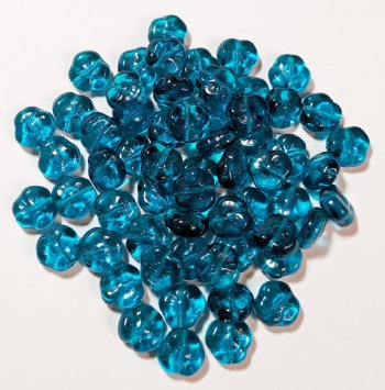 50 9mm 3 Petal Transparent Dark Aqua Pansy Flower Beads