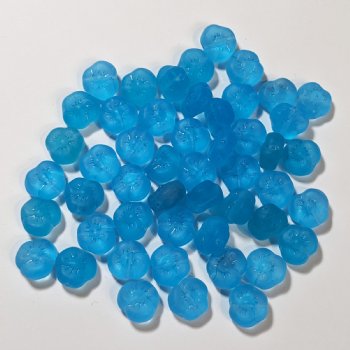 50 9mm 3 Petal Matte Transparent Aqua Pansy Flower Beads