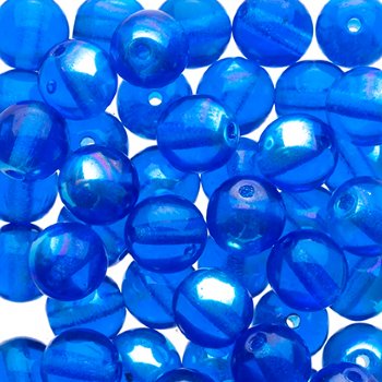 50 6mm Transparent Capri Blue AB Round Glass Beads