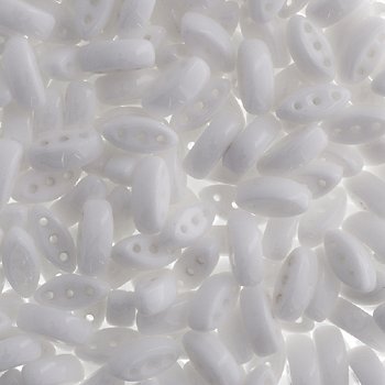 50, 8x3mm Opaque White 3 Hole Czech Glass Cali Beads