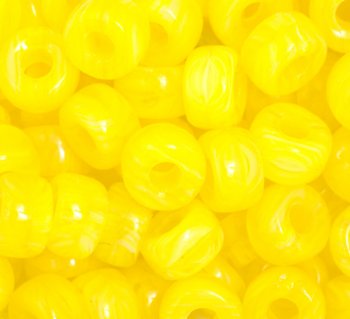 50 6x9mm Yellow & White Marble Glass Crow Beads