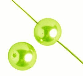 16 inch strand of 6mm Bright Lime Round Glass Pearl Beads